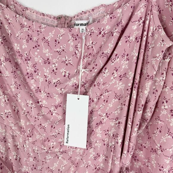 NWT Reformation Rosalie Floral Wrap Mini Dress Women's 12 Pink Ditsy Coquette - Picture 9 of 16